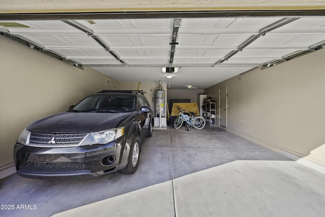 garage featuring a garage door opener and gas water heater