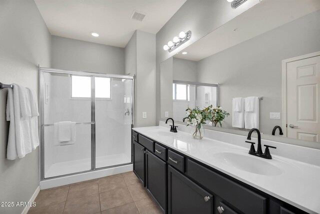 full bath featuring a healthy amount of sunlight, visible vents, a sink, and tile patterned floors