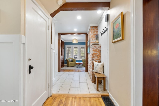 543 S Hassayampa Dr, Prescott, AZ 86303 - corridor featuring crown molding, recessed lighting, baseboards, and light wood-style flooring