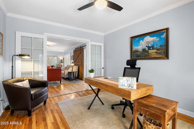 543 S Hassayampa Dr, Prescott, AZ 86303 - office space featuring wood finished floors, a ceiling fan, crown molding, and baseboards