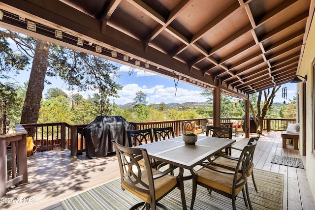 543 S Hassayampa Dr, Prescott, AZ 86303 - wooden deck with outdoor dining space, grilling area, and a mountain view
