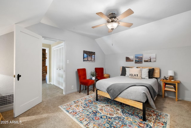 543 S Hassayampa Dr, Prescott, AZ 86303 - bedroom with carpet, lofted ceiling, baseboards, and ceiling fan