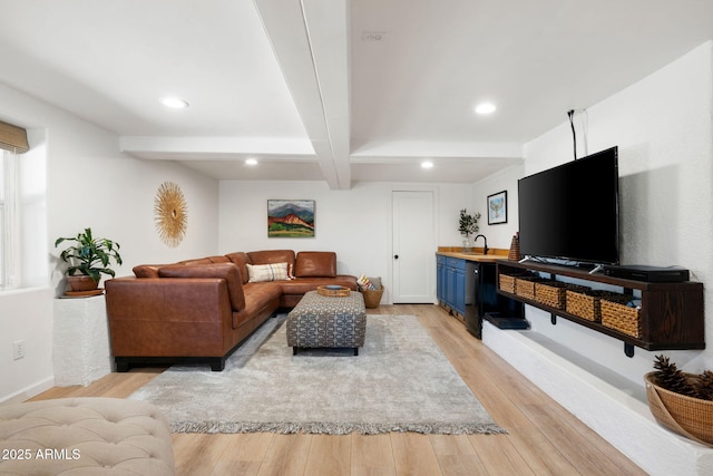 543 S Hassayampa Dr, Prescott, AZ 86303 - living area with beamed ceiling, light wood-style floors, recessed lighting, and baseboards