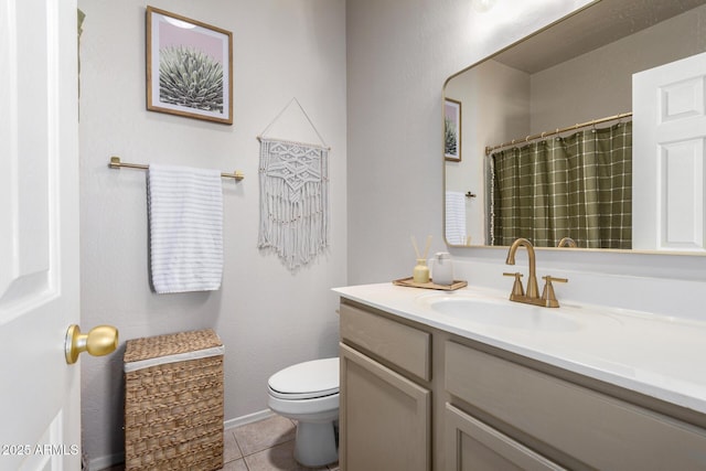 5401 S Dove Holw, Buckeye, AZ 85326 - full bath featuring toilet, vanity, tile patterned floors, baseboards, and curtained shower
