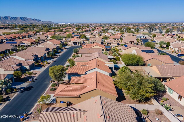 drone / aerial view featuring a mountain view