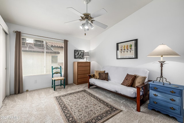 15027 N 61st Pl, Scottsdale, AZ 85254 - sitting room with lofted ceiling, a ceiling fan, and carpet floors