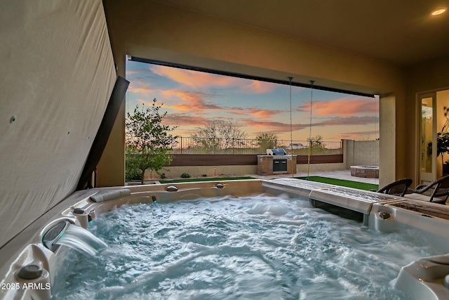 interior space featuring a hot tub