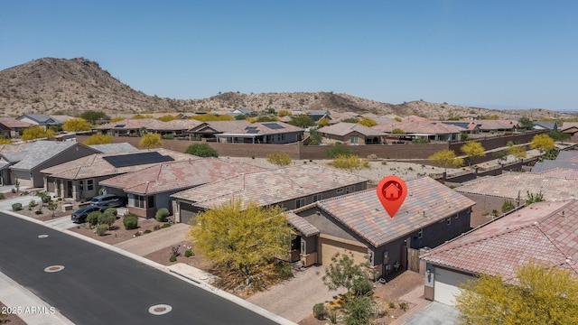aerial view featuring a residential view and a mountain view