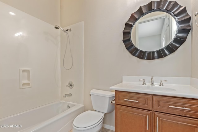 full bathroom featuring shower / bathing tub combination, vanity, and toilet