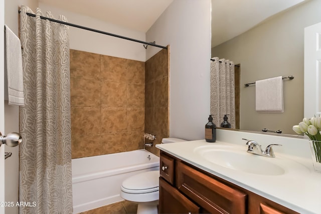 2922 S Cottonwood Dr, Tempe, AZ 85282 - bathroom with vanity, toilet, shower / bathtub combination with curtain, and tile patterned floors