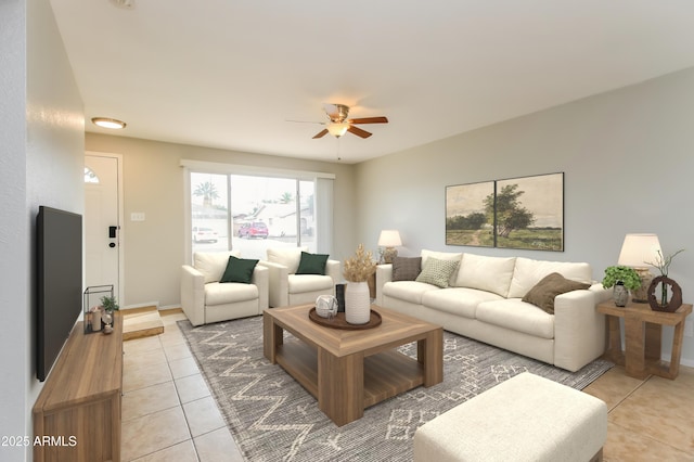 2922 S Cottonwood Dr, Tempe, AZ 85282 - living area featuring ceiling fan, light tile patterned floors, and baseboards