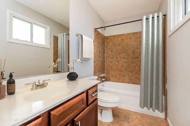 2922 S Cottonwood Dr, Tempe, AZ 85282 - full bath with vanity, toilet, shower / bath combo with shower curtain, and tile patterned floors