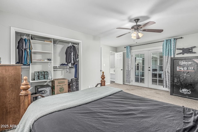 591 N Cheri Lynn Dr, Chandler, AZ 85225 - carpeted bedroom with french doors, a ceiling fan, access to exterior, and a closet