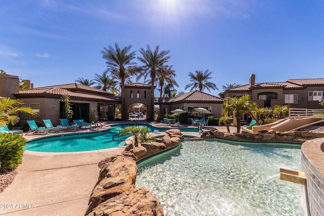 view of pool featuring a patio area