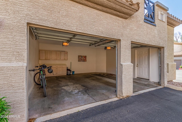 garage with a garage door opener