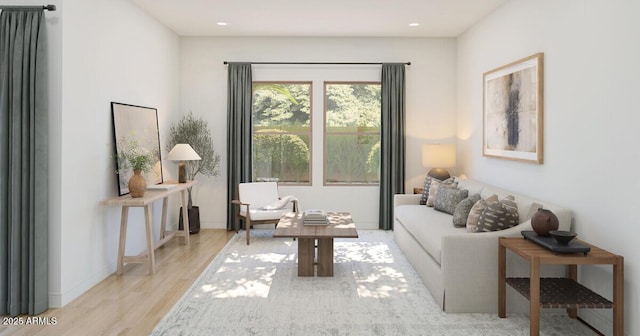 living room with light hardwood / wood-style flooring