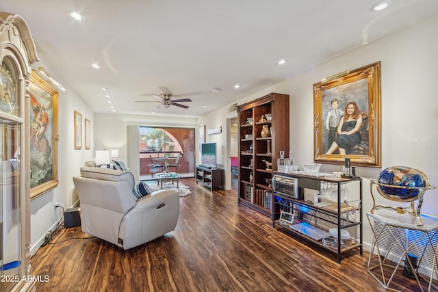 12222 N Paradise Village Pkwy S Unit 442, Phoenix, AZ 85032 - living room with wood finished floors, ceiling fan, recessed lighting, and baseboards