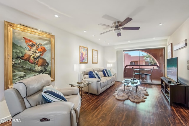 12222 N Paradise Village Pkwy S Unit 442, Phoenix, AZ 85032 - living room with wood finished floors, ceiling fan, and recessed lighting