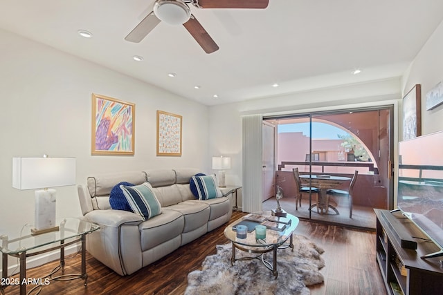 12222 N Paradise Village Pkwy S Unit 442, Phoenix, AZ 85032 - living area with wood finished floors, recessed lighting, and ceiling fan