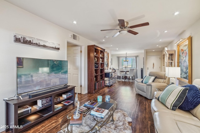 12222 N Paradise Village Pkwy S Unit 442, Phoenix, AZ 85032 - living room featuring wood finished floors, ceiling fan, and recessed lighting