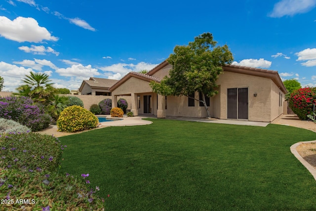 22322 N 77th St, Scottsdale, AZ 85255 - rear view of house with stucco siding, a patio, and a tile roof