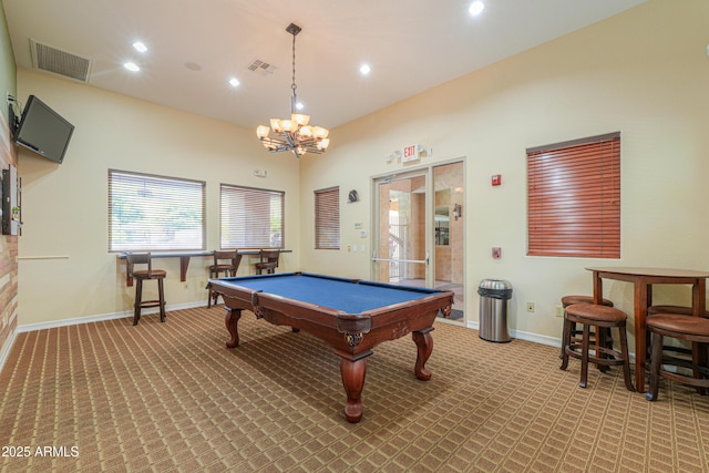 9820 N Central Ave Unit 212, Phoenix, AZ 85020 - playroom with light carpet, recessed lighting, plenty of natural light, billiards table, and a chandelier