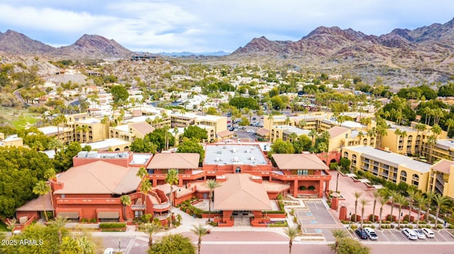 drone / aerial view featuring a mountain view