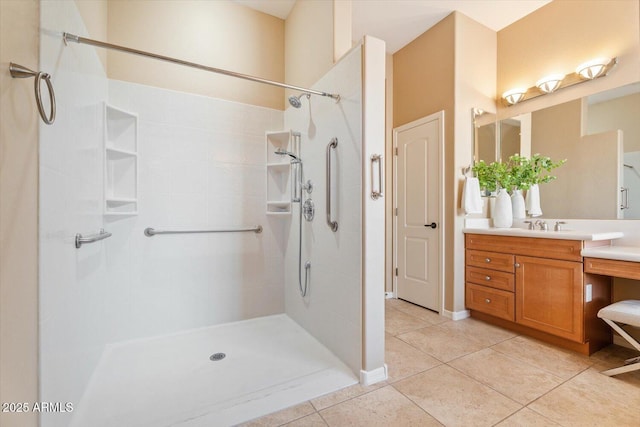 12820 W La Vina Dr, Sun City West, AZ 85375 - full bathroom with a tile shower, vanity, and tile patterned floors