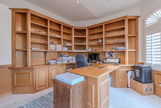16507 E Trevino Dr, Fountain Hills, AZ 85268 - office space with built in study area, a wainscoted wall, and light carpet