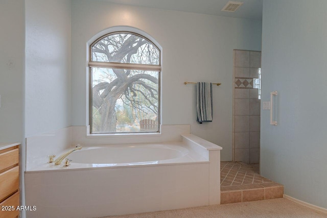 16507 E Trevino Dr, Fountain Hills, AZ 85268 - bathroom with visible vents, a healthy amount of sunlight, a tile shower, and a bath
