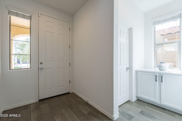 entrance foyer featuring plenty of natural light, light wood-style flooring, and baseboards