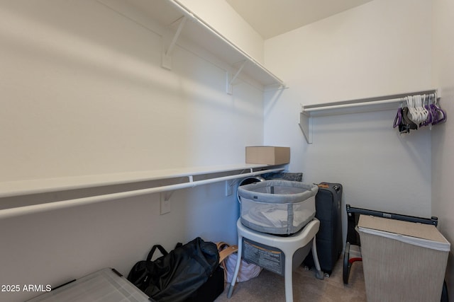 walk in closet with carpet flooring