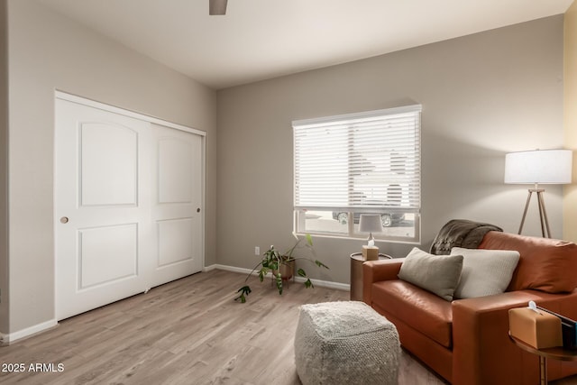 living area with light hardwood / wood-style flooring