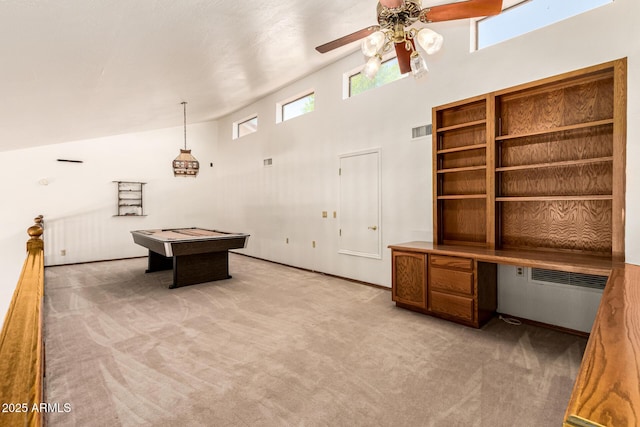 119 E Palomino Dr, Tempe, AZ 85284 - rec room with a ceiling fan, light colored carpet, a high ceiling, and pool table