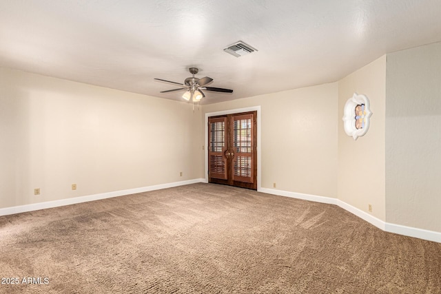 119 E Palomino Dr, Tempe, AZ 85284 - empty room with carpet floors, a ceiling fan, and french doors