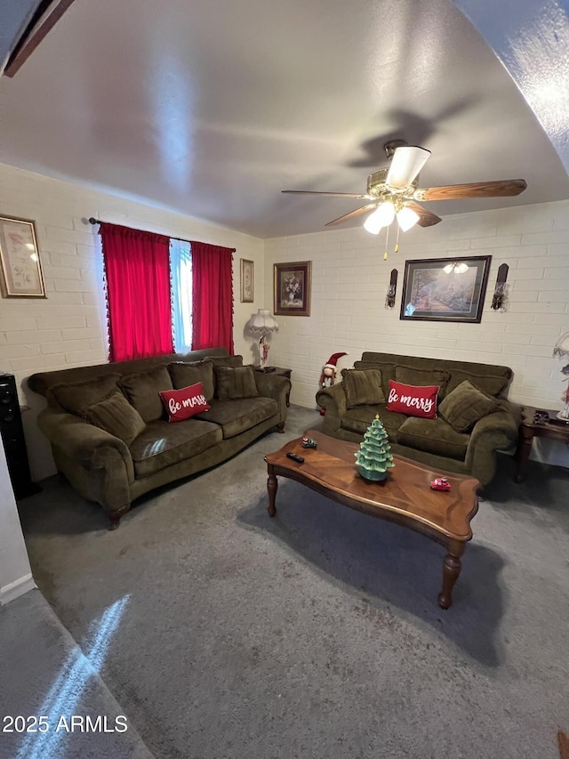 living room featuring ceiling fan