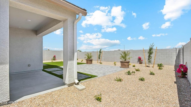 view of yard featuring a fenced backyard and a patio area