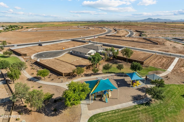 bird's eye view featuring a rural view and a mountain view