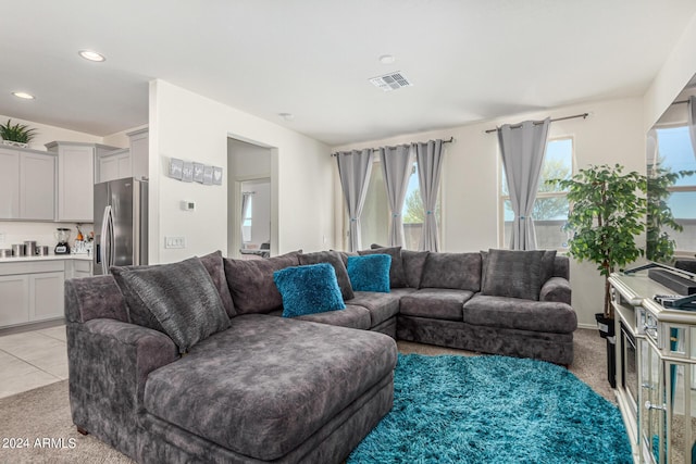 living room featuring light tile patterned floors