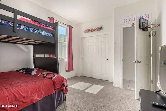 bedroom featuring carpet and a closet