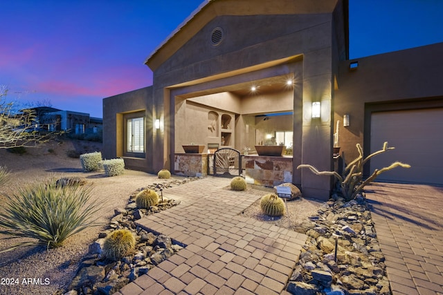 view of patio with an attached garage