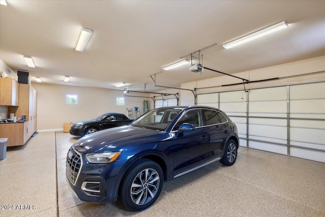 garage with a garage door opener