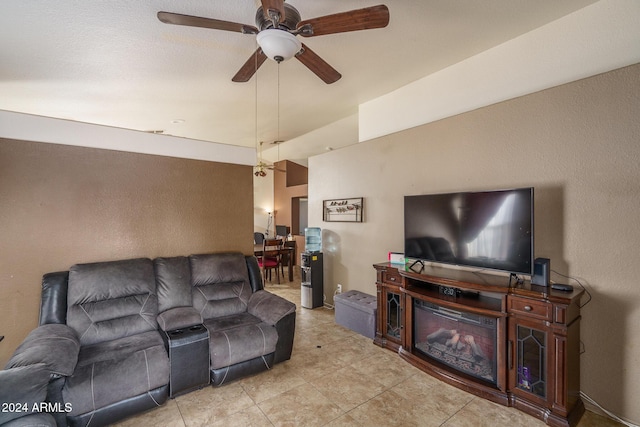 living room with ceiling fan