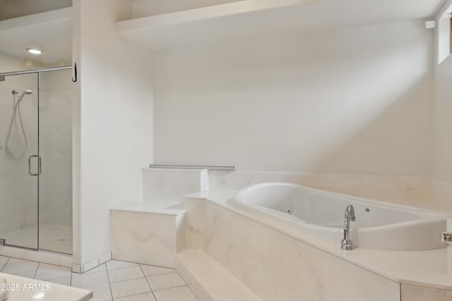 889 E Dealers Choice Ln, Payson, AZ 85541 - bathroom with a bath, a marble finish shower, and tile patterned floors