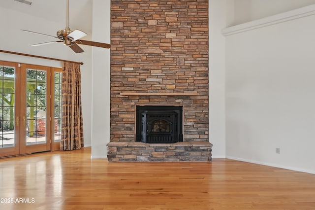889 E Dealers Choice Ln, Payson, AZ 85541 - unfurnished living room featuring french doors, ceiling fan, wood finished floors, and visible vents