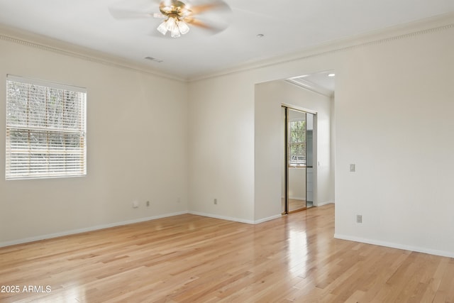 889 E Dealers Choice Ln, Payson, AZ 85541 - empty room featuring visible vents, ornamental molding, light wood finished floors, and a ceiling fan