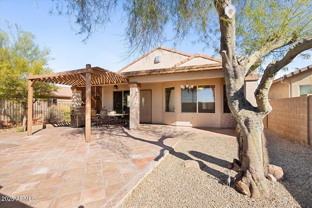 view of front facade with a patio area and a pergola