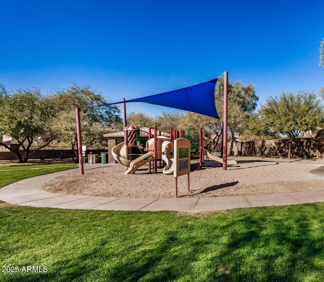 view of play area with a yard