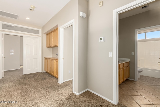 hallway with light carpet