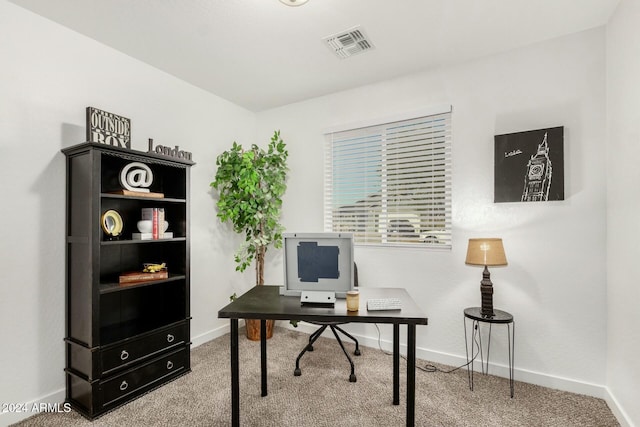 view of carpeted home office